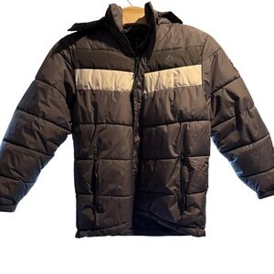 Reebok Jacket Mens XL Gray White Hooded Puffer Quilted Full Zip Winter Insulated